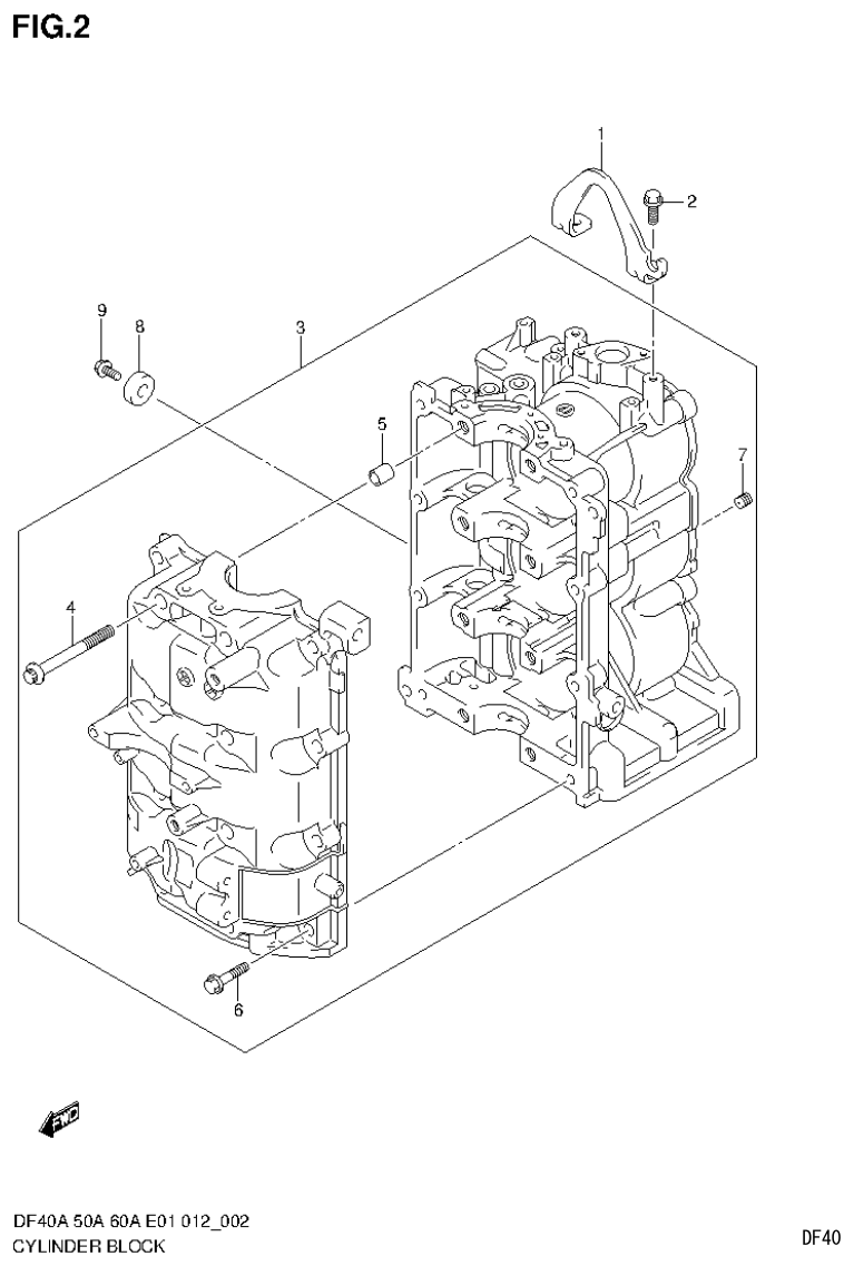 Suzuki DF40AST, DF50A, DF50ATH CYLINDER BLOCK parts diagram